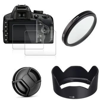 

49mm UV Filter + EW53 Lens Hood + Cap + 2x Glass Screen Protector for Canon EOS M10 M50 M100 M200 M6 Mark II with 15-45mm Lens