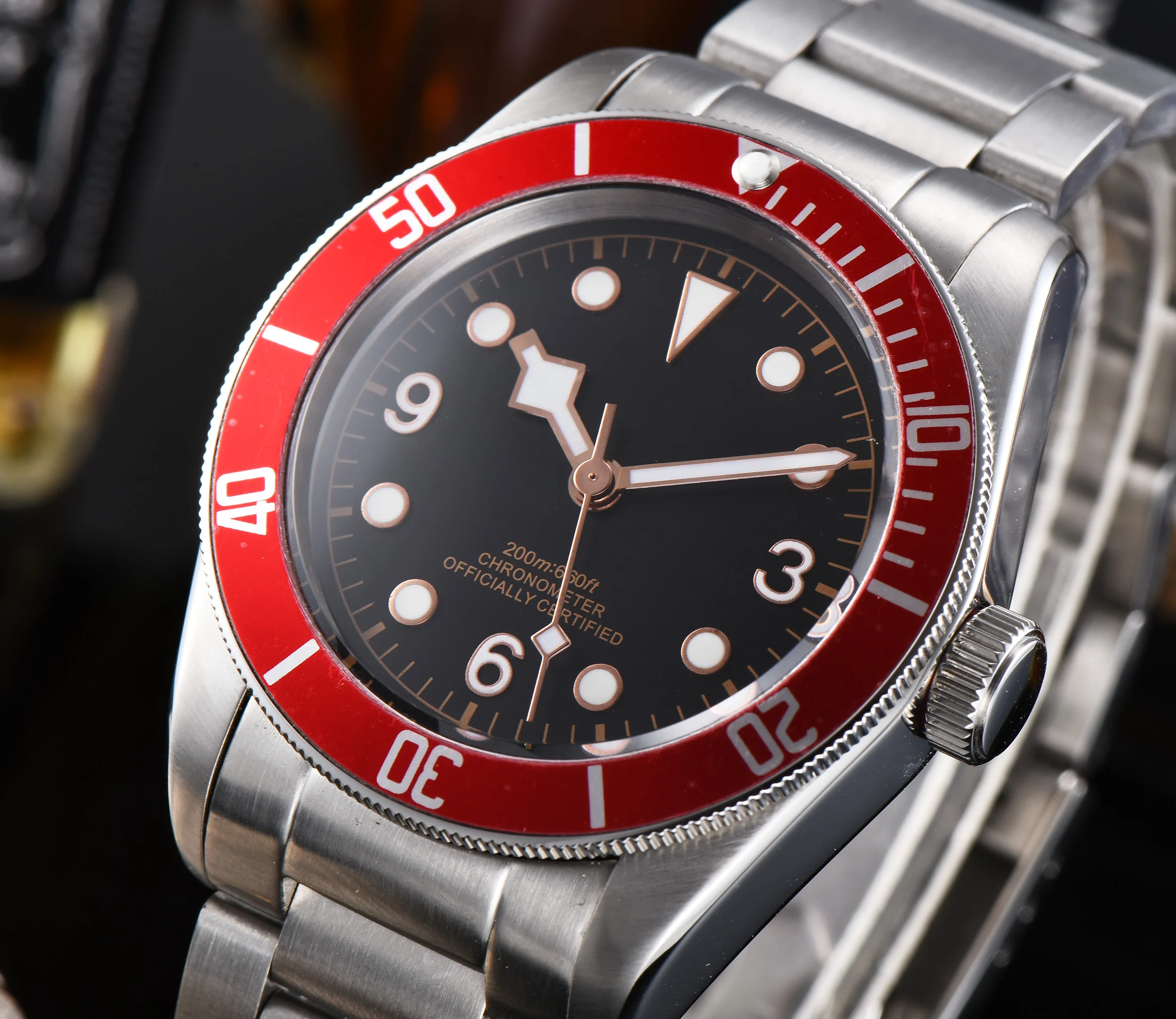 41 мм механические часы Corgeut с красной рамкой, светящиеся сапфировые черные мужские автоматические спортивные часы для плавания, роскошные Брендовые мужские наручные часы