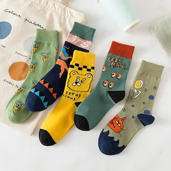 

PEONFLY New 2020 Autumn Socks Women Casual Korean Style Cute Cartoon Printed Socks Casual Harajuku Combed Cotton Calcetines