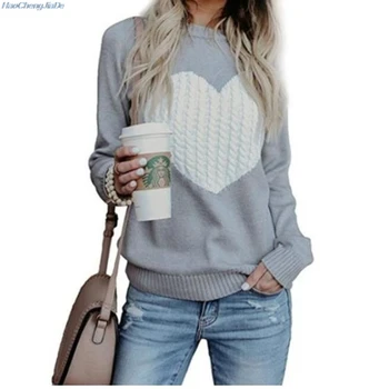 

Fashion Autumn Womens O-Neck Pullover Sweaters Streetwear Red Heart Knitted Winter Sweater for Women Plus Size