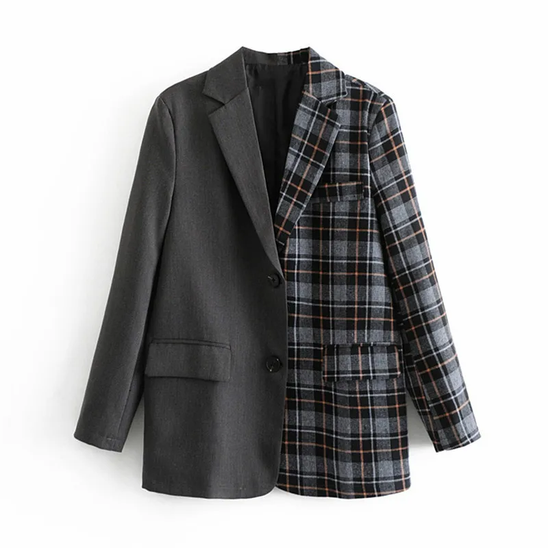

Single Breasted Patchwork Plaid Fashion Women Blazer Long Sleeve Slim Fit Office Ladies Blazers 2019 Autumn Jacket Elegant Coats