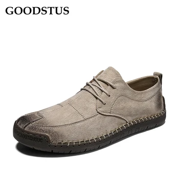 

GOODSTUS Men Genuine Leather Casual Shoes Solid Breathable Comfortable Simple Style Soft Bottom Male Outdoor Fashion Shoes