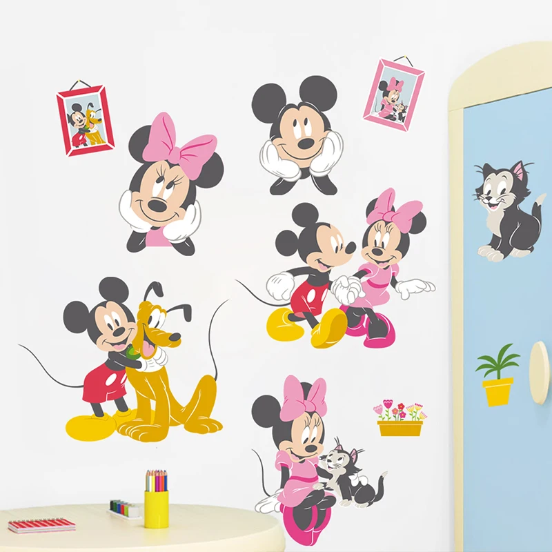 Cartoon Mickey Minnie Goofy Wall Stickers For Kids Rooms Home Decor Living Room Disney Wall Decals PVC Mural Art Diy Wallpaper