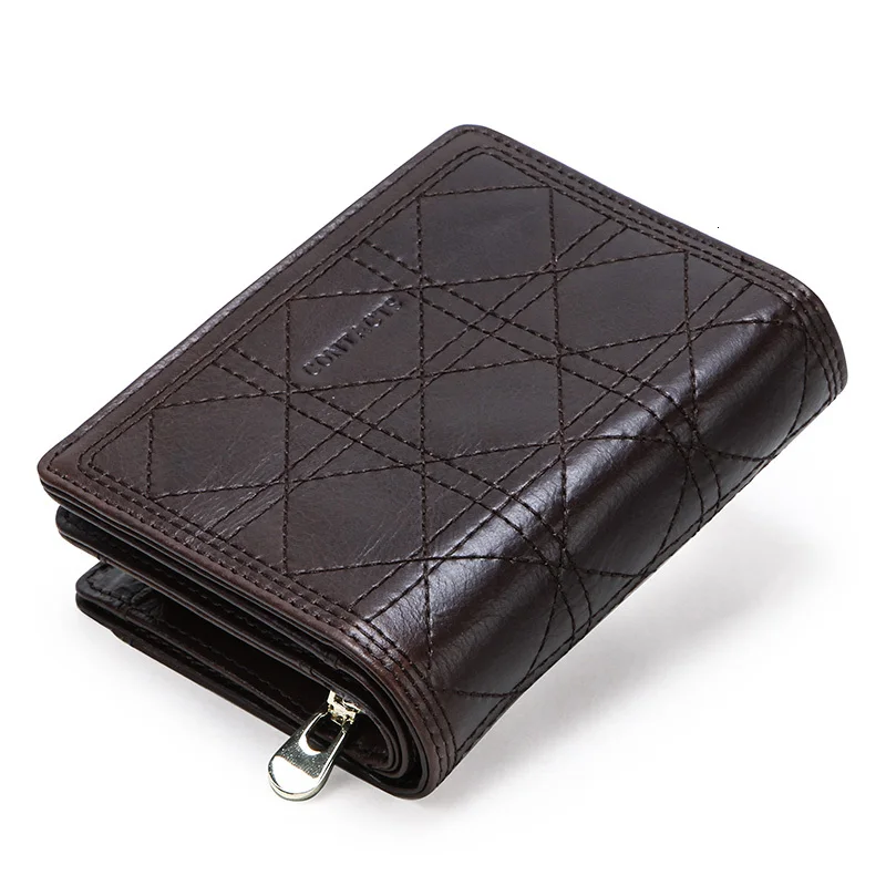 

Contact's Genuine Leather Women Short Wallets With Ziper Coin Pocket Embroidery Style Purse Billfold Min Wallet Lady Lportomonee