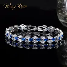 Wong Rain Роскошный стерлингового серебра 925 маркиза искусственный Муассанит Сапфировый Браслет Шарм Браслеты ювелирных изделий