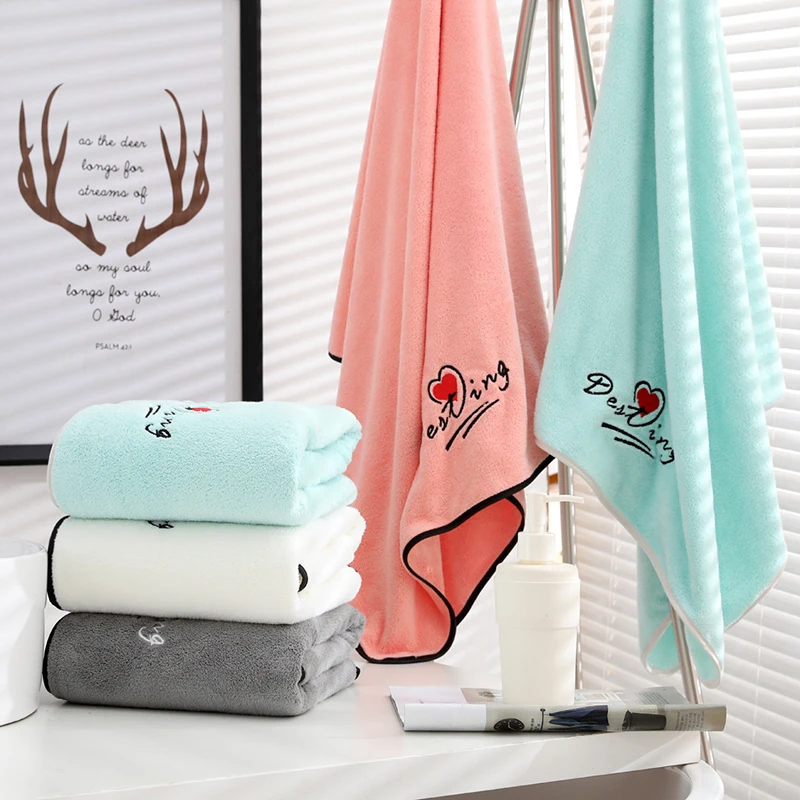 

Bath Towels for Adults Large Absorbent Household Bathing Thick Soft Coral Fleece Non-Linting 2Pcs/set Hair Towel H2177