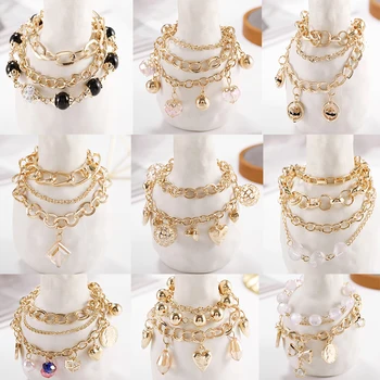 

Itenice Bow Crystal Balls Bracelets For Women Mulitlayer Gold Color Chain Heart Letter Bangles Bohemian Charm Bracelets Jewelry