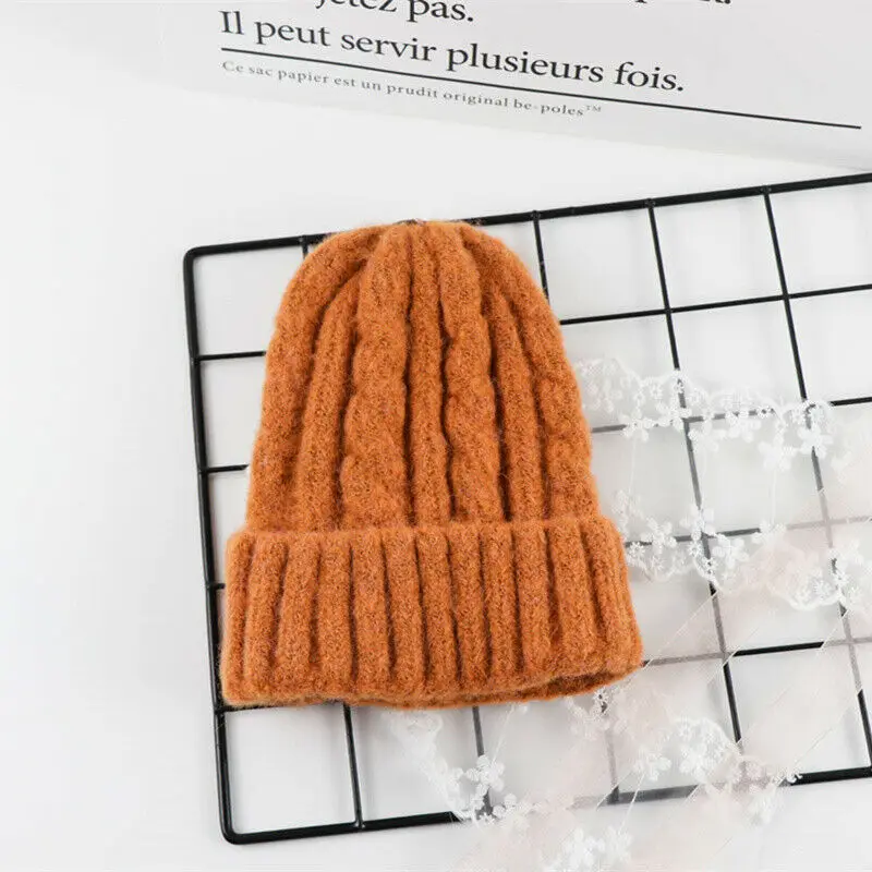 Beanies/зимняя детская шапка с помпоном; вязаная Милая шапочка для девочек и мальчиков; повседневные однотонные детские шапки для девочек - Цвет: Оранжевый