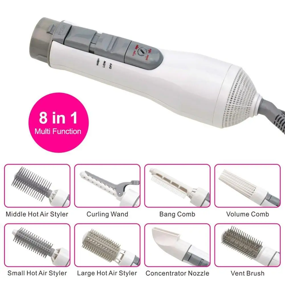 

8-in-1 Multi-functional Hot Air Comb High-Power Salon Negative Ion Hair Straightener &Curly Hair Comb Hot Air Brush for All Hair