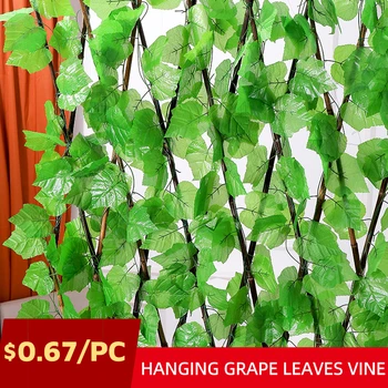 

12pcs/lot Artificial Plants Grape garland liana Greens Rattan Fake Vines Hanging silk Greenery Leaves Garden Wedding wall Decor