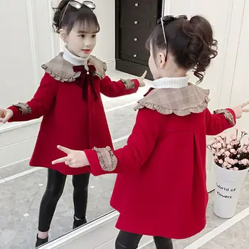 

Girls Woolen Coat Autumn and Winter Models Korean Version 2-13 Years Old Child Princess Winter Models Woolen Outerwear 2020 New