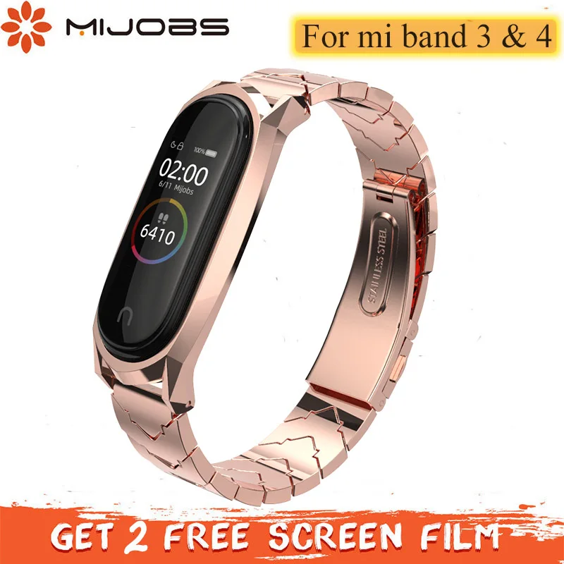 

Mijobs Mi band 4 Strap Metal Stainless Steel Bracelet for Xiaomi Mi Band 4 Mi Band 3 Strap Smart Watch correa Miband 4 Wristband