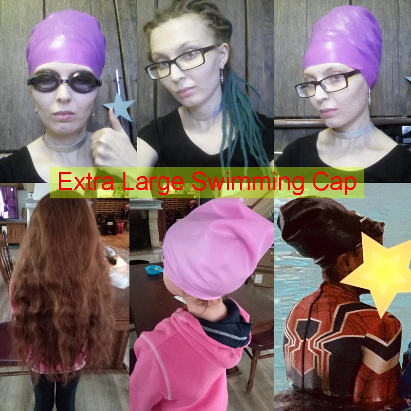 Silicone Extra Large Swimming Cap for Long Hair Braid Waterproof Women Men Ladies African Over Size Huge 5
