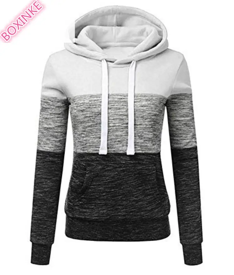 

Moletom Polyester Long And Winter 2019 European American New Type Of Abrasive Fabrics Mixed Color Cap Pull-rope Women's Jacket