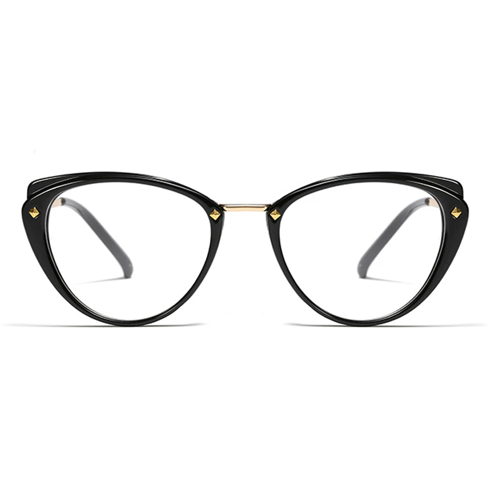 Peekaboo кошачий глаз очки для женщин заклепки полуметаллический аксессуары женские очки Оптические прозрачные линзы леопард черный