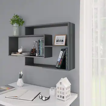 

vidaXL Wall Shelves High Gloss Grey 104x24x60 cm Chipboard