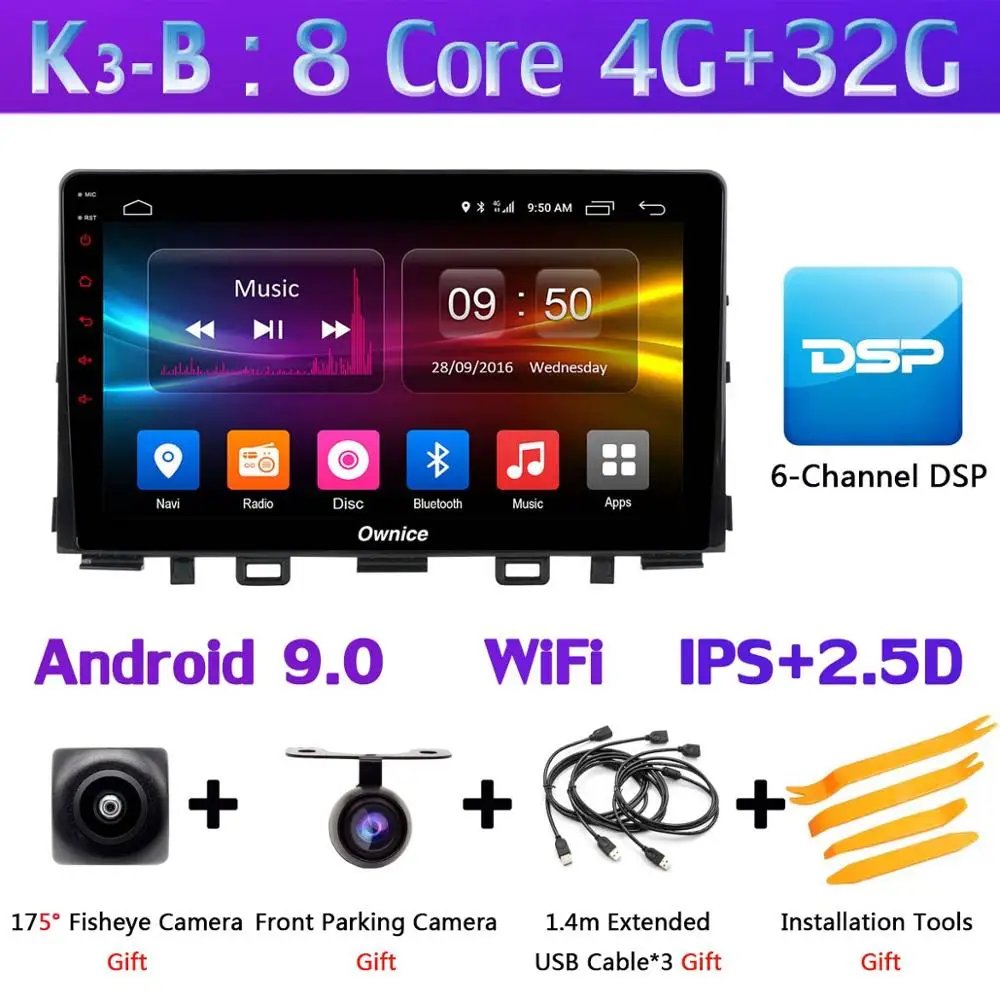 K3-B 1din 360 ° панорамный 4G SIM Wi-Fi Android 9,0 8Core 4G+ 64G DSP CarPlay автомобильный мультимидийный Навигатор Радио плеер для Kia Rio - Цвет: K3-B