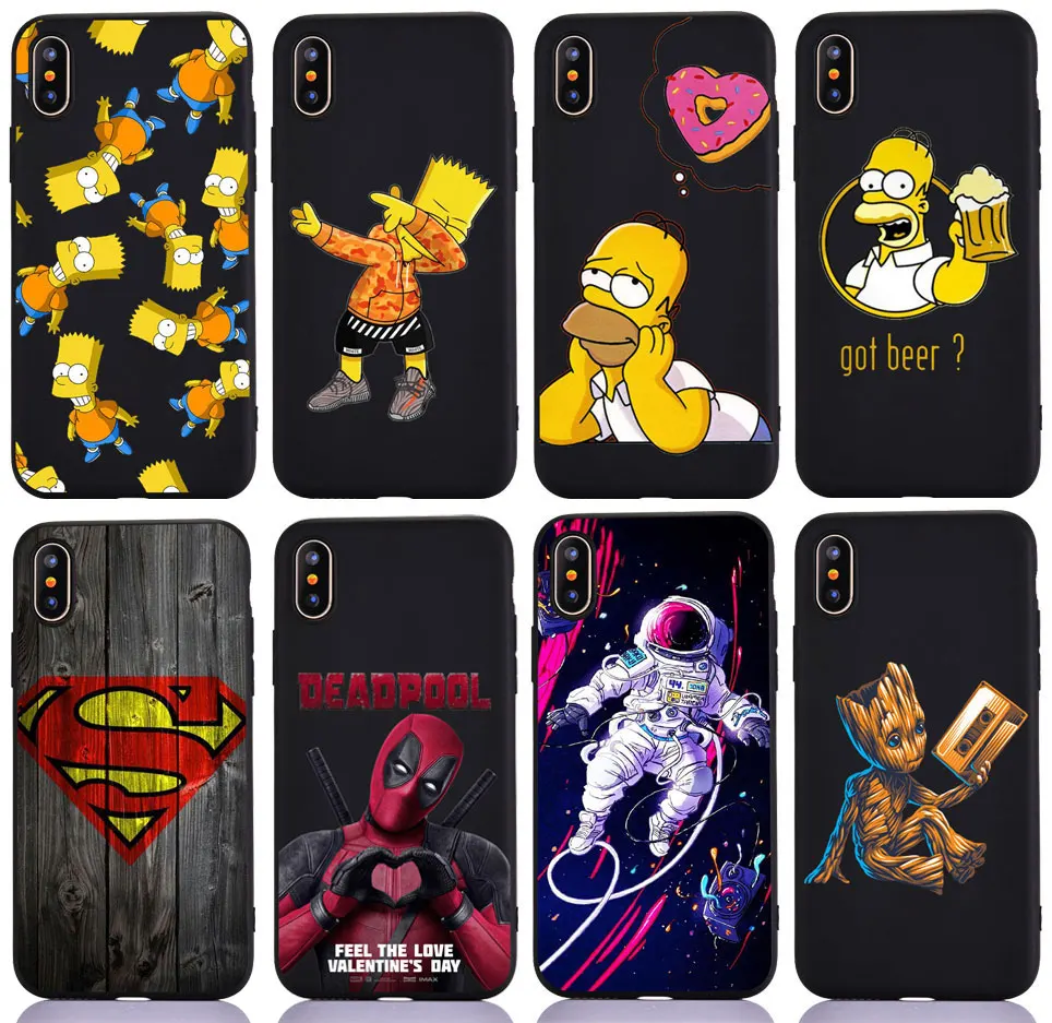

Funny Simpsons marvel iron man black Phone Case For iPhone 7 8 Plus X Silicone Soft TPU Cover for iphone 5 5S SE 6 6S XR XS MAX