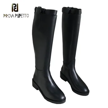 

Prova Perfetto Knight Boots Female 2019 New Thick Heel High Boots Leather Boots Long Boots British Tide Boots Slip on New Coming