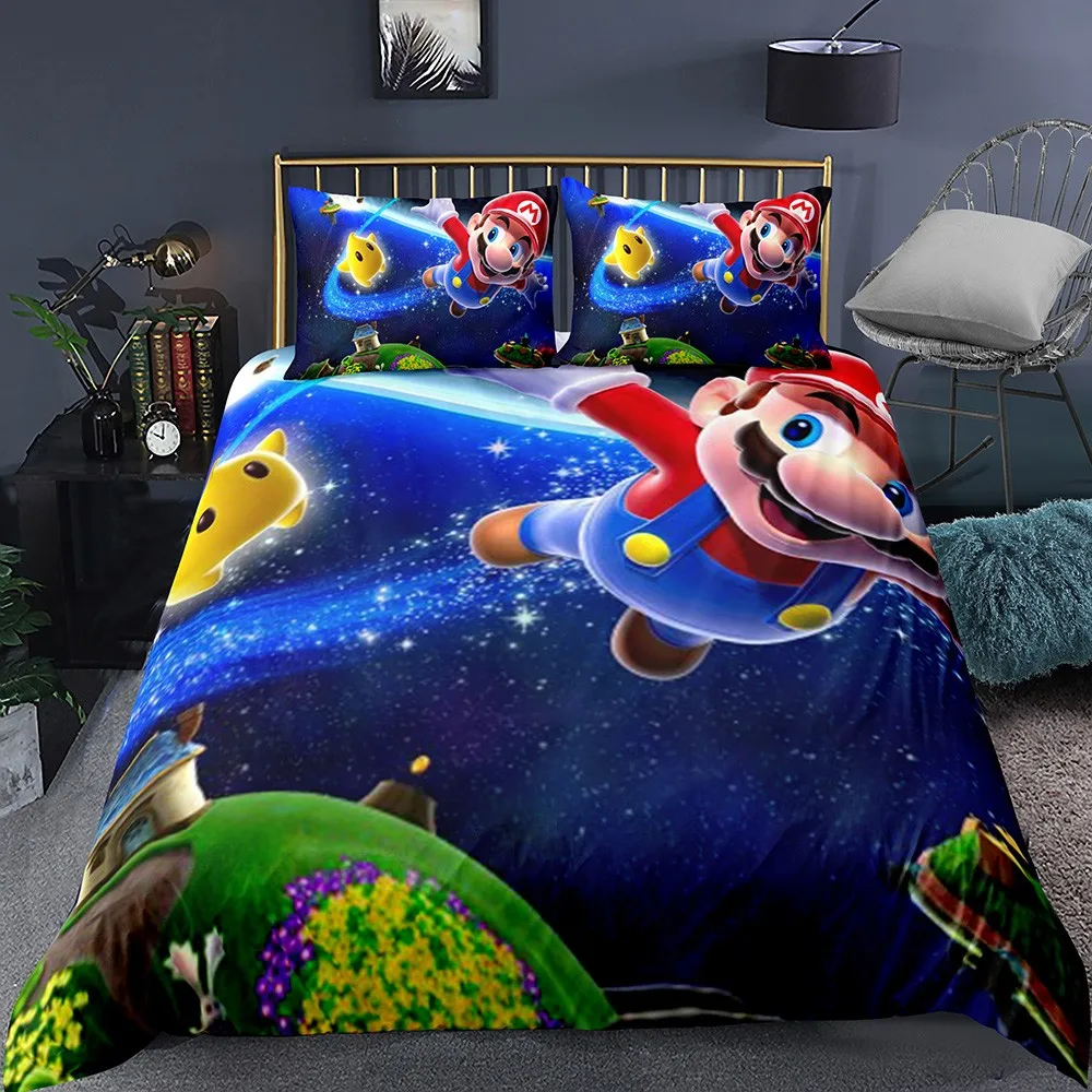 Super Mario Bedding Soft Microfiber Duvet Cover Blue Sky Travel