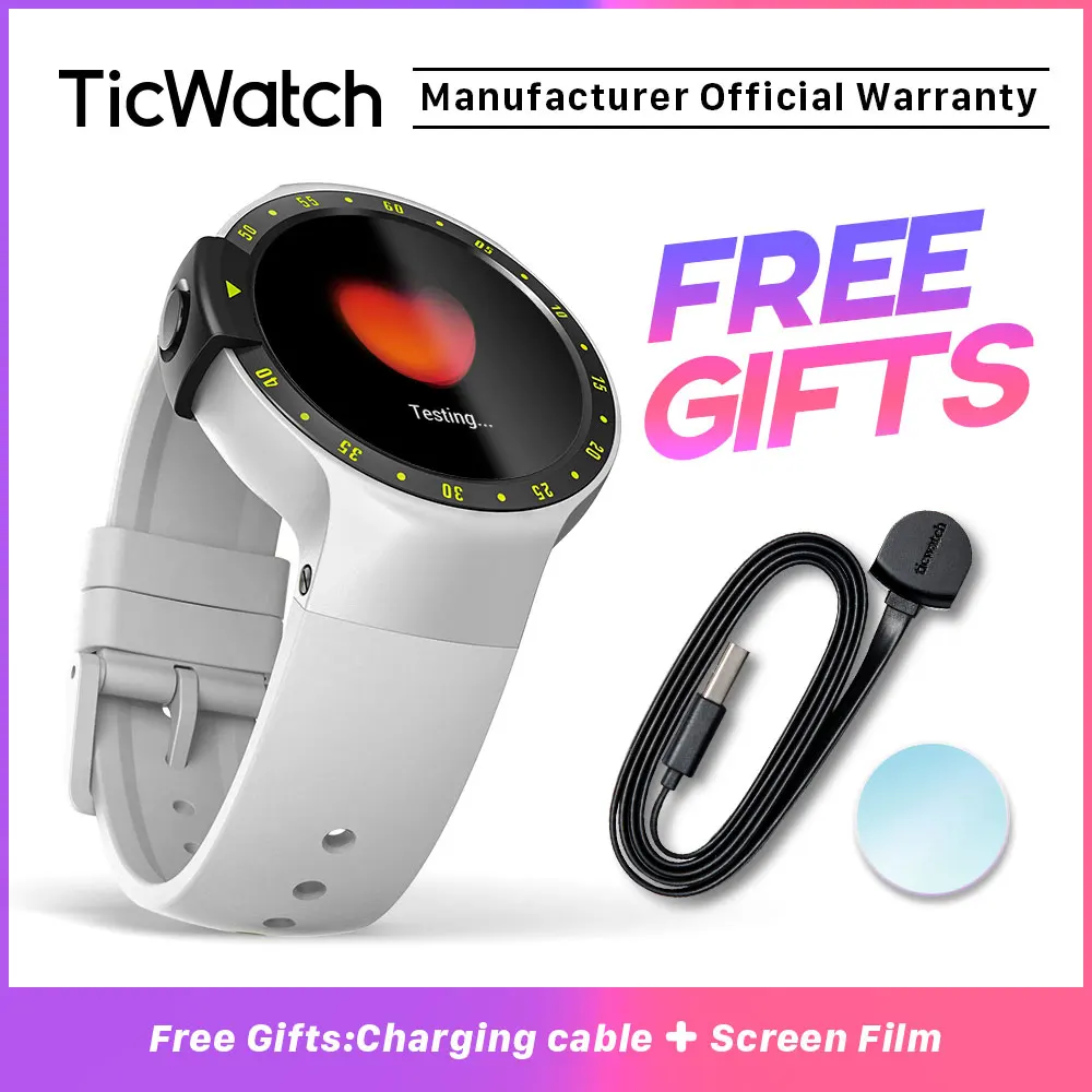 Смарт-часы TicWatch S Green Bluetooth gps умные часы для фитнеса для Android и iPhone IP67 водонепроницаемые Mobvoi - Цвет: Glacier White