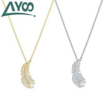 

AYooSWA High Quality Classic Pop Feather Crystal Pendant Necklace Best Gift