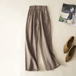 Pantalon ample décontracté pour femmes, mode coréenne, grande taille, taille élastique, coton et lin, jambes larges, nouvelle collection printemps été 