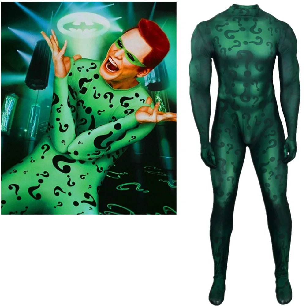 Пижамы с Бэтменом Riddler костюм для косплея Готэм Хэллоуин супергероя плавания