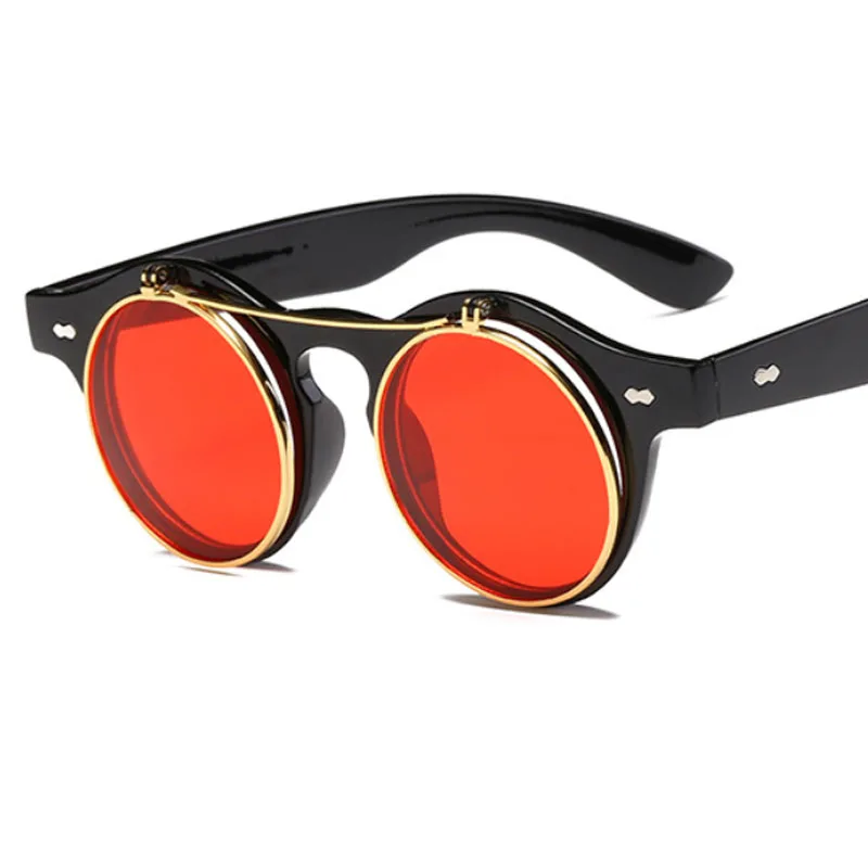 MuseLife Модные Винтажные круглые стимпанк солнечные очки с Откидывающейся Крышкой классические двухслойные дизайнерские солнцезащитные очки с раскладушкой Oculos De Sol - Цвет линз: 4-Black-Red