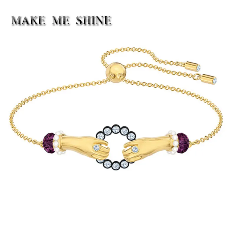 Женский элегантный гламурный круглый мистический браслет SWA с кристаллами, жемчужная цепочка на запястье, ювелирное изделие, очаровательный подарок на день рождения для женщин