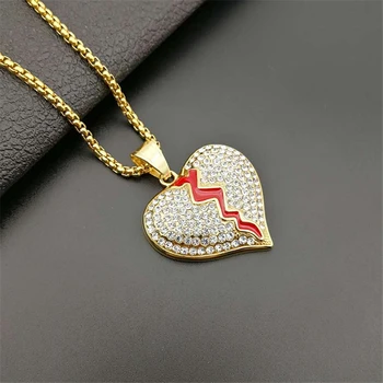 

2020 New Style Stainless Steel Necklace Steampunk Men Jewelry Vintage Break Heart Pendant Necklaces for Women Neck Accessories