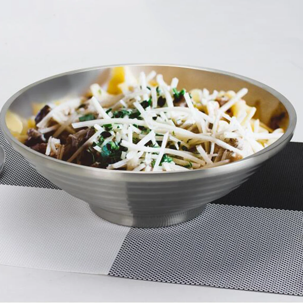 Stainless Steel Ramen Noodle Soup Pasta Bowl, Double Wall Insulated Salad Fruit Vegetable Serving Bowl, Kids Bowl