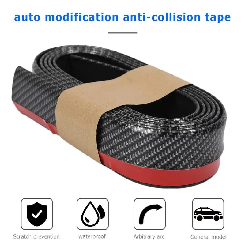 VODOOL 2.5m Car Front Bumper Lip Protector Splitter Body Kits Spoiler Carbon Fiber Rubber Anti Scratch Protection Strip Sticker