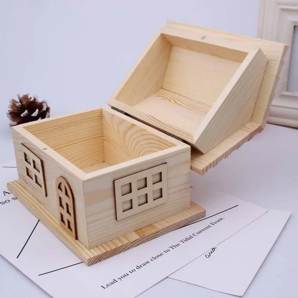House Shape Money Box No Burrs Wood Desk Saving Piggy Bank for Students