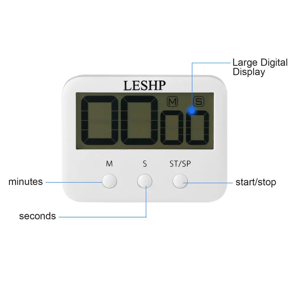 Kitchen Timer Loud Countdown Timer with Magnetic Large Display Screen Clockwise Function Simple Operation Compact