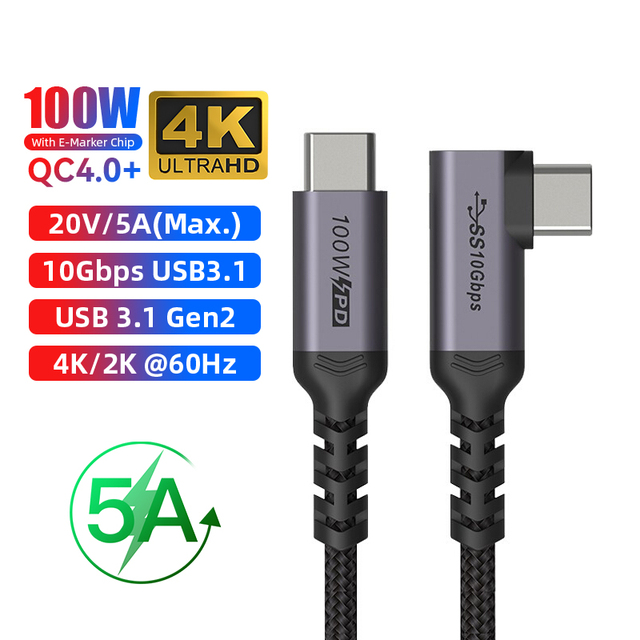 3.1 Gen2 Type C to C 10Gbps Data Cable 4K@60Hz PD 100W 5A E-Marker Fast Charging Nylon Braided Cord For MacBook iPad 2/3m