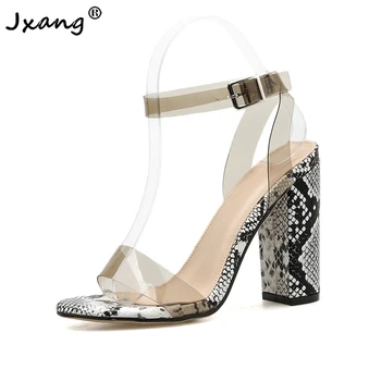 

JXANG Slip On Solid Color Women Sandals 2020 New Arrival Square Heeled Summer Shoes Woman Wedding Party Basic Shoes Woman