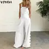 נשים קיץ סקסי ללא שרוולים Rompers 2020 VONDA מקרית Loose מוצק מסיבת Playsuits Femme ללא משענת משרד סרבל 5XL סרבלי