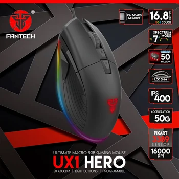 

FANTECH UX1 Professional Wired Gaming Mouse Adjustable 16000 DPI 8 Button Macro Ergonomic Mouse for Mouse Gamer FPS LOL PUBG
