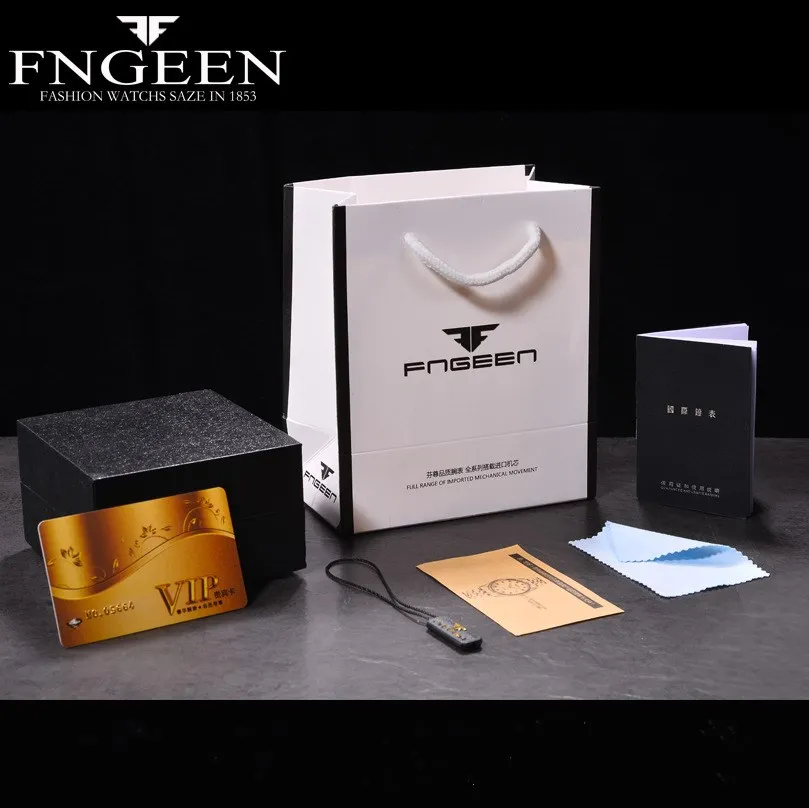 FNGEEN оригинальные часы, Подарочная коробка, 1 набор, для мужчин и женщин, роскошные часы, набор, не продается отдельно - Цвет: Black