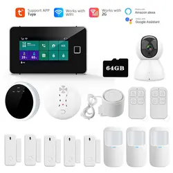 Système d'alarme de sécurité domestique sans fil Tuya, wi fi, Gsm, activation par empreinte digitale, capteur de mouvement Alexa 