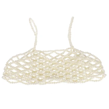 

Women Chest Chain Craft Solid Street Beaded Fashion Handmade Pearl Vest V Neck Body Jewelry Accessories Slim Sling Gift