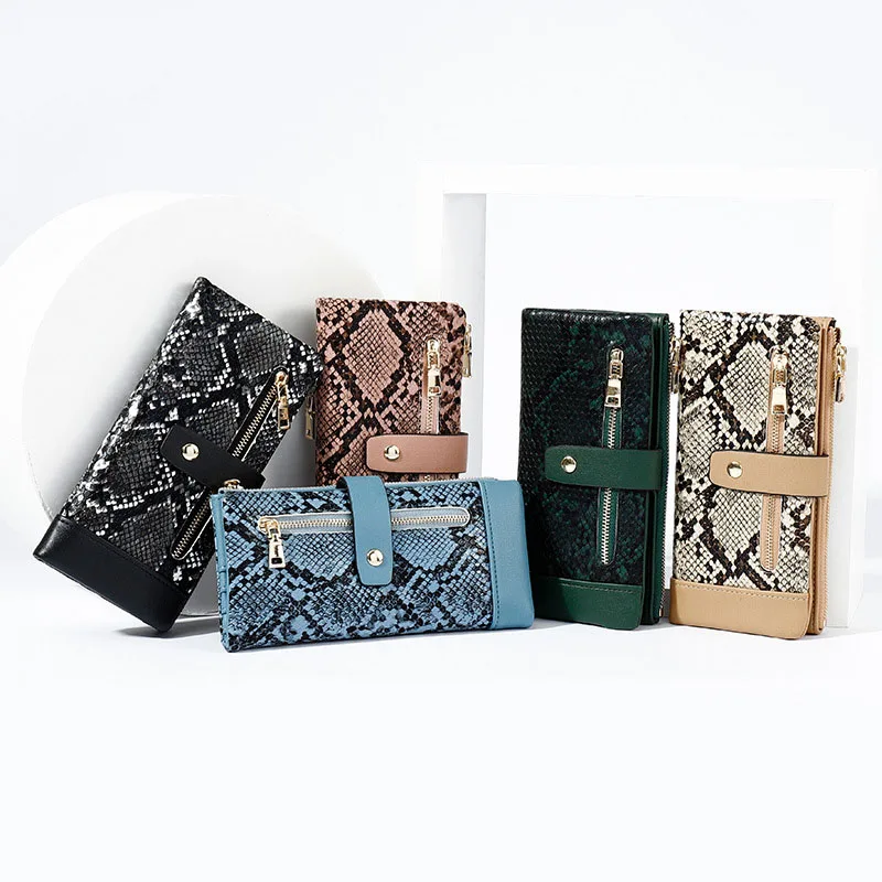 

Free Shipping Fashion Serpentine Women's Wallet Buckle Zipper Exquisite Portable Cards Wallet Women’ s Bag Black Pink