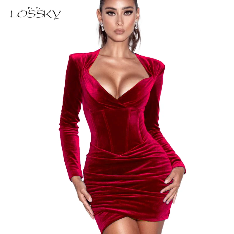 Sexy Bodycon Dress Ladies Red Velvet ...