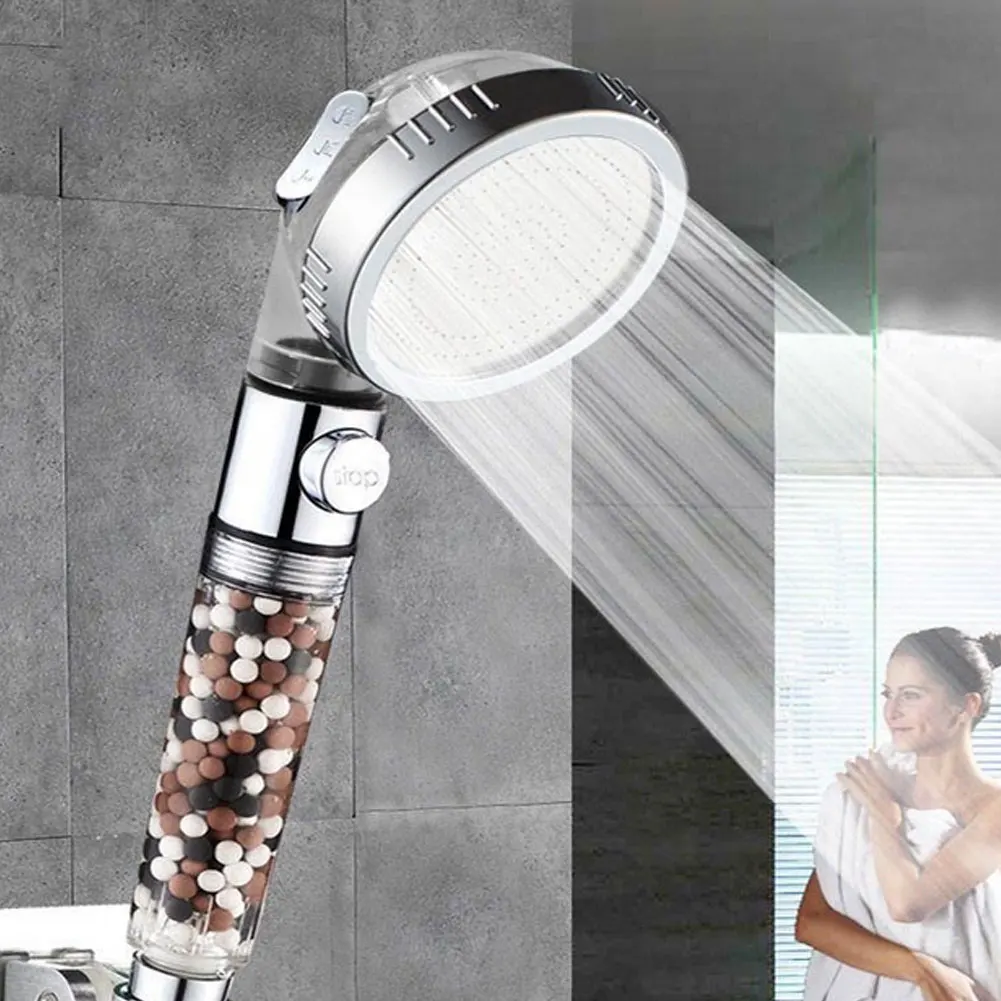 Cabezal de ducha de SPA de 3 funciones, con botón de encendido/apagado, filtro de aniones de alta presión, ahorro de agua