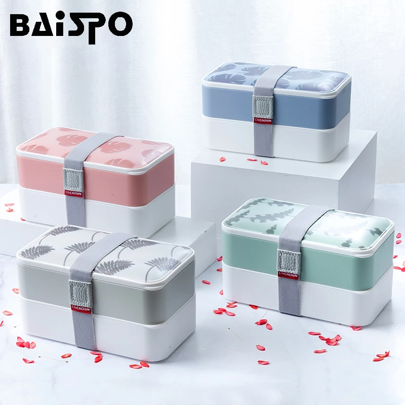 

Baispo Double Lunch Box Set With Tableware Lunch Box Package Microwave Heated Food Container Kitchen Bento Box Japanese Style