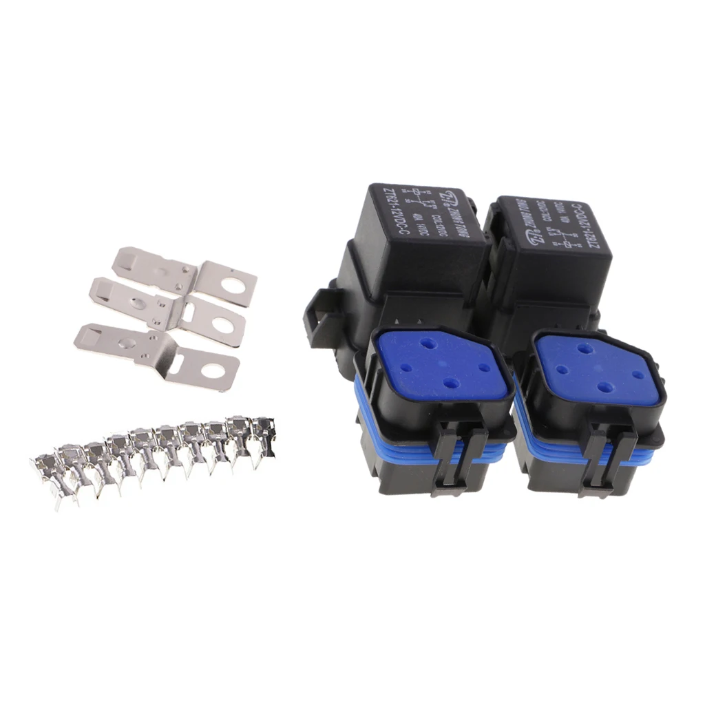 2 Sets 12V 40A 5Pin Relay And Relay Holder Socket Integrated With Terminals