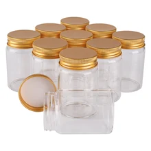 12 stück 80ml 47*70*34mm Glas Flaschen mit Goldenen Aluminium Kappen Spice Flaschen Pille Container candy Gläser Fläschchen für Hochzeit Geschenk
