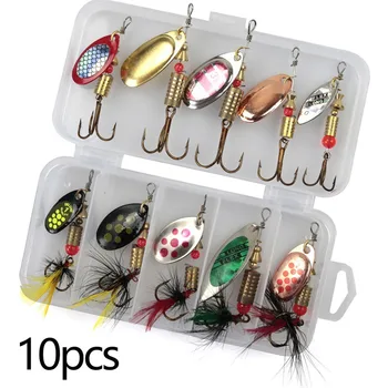 

10Pcs/set Metal Fishing Lures Hook Spinner Rotating Metal Sequins with Box Suitable for Fishing Trout/Salmon/Pike/Perch
