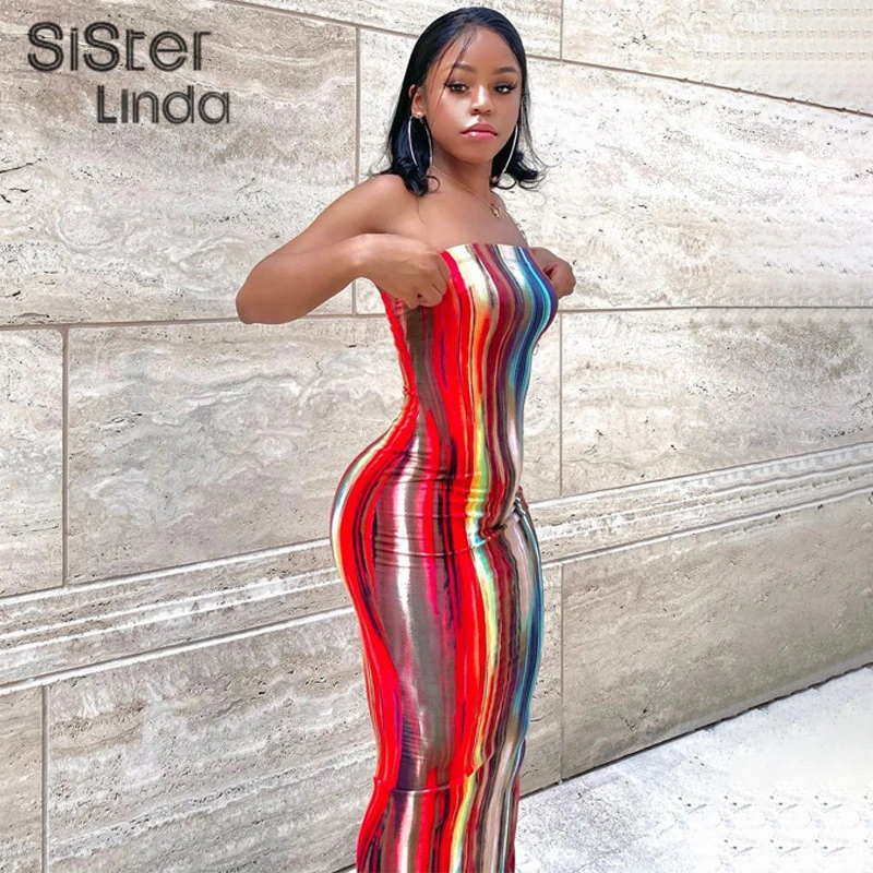 Tie Dye Skinny Strapless Maxi Dresses For Women Casual Street Sleeveless  Sexy Tube Clubwear Party Birthday Dress Summer Clothes - Dresses -  AliExpress